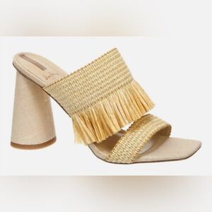 Sam Edelman Womens Kamryn Peach Raffia Fringe Square Toe Block Heel Mules Size 9